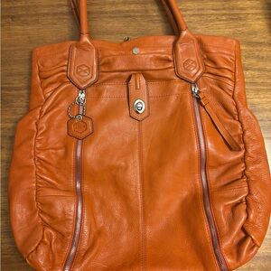 Lodis Orange Leather Tote Bag Y2K